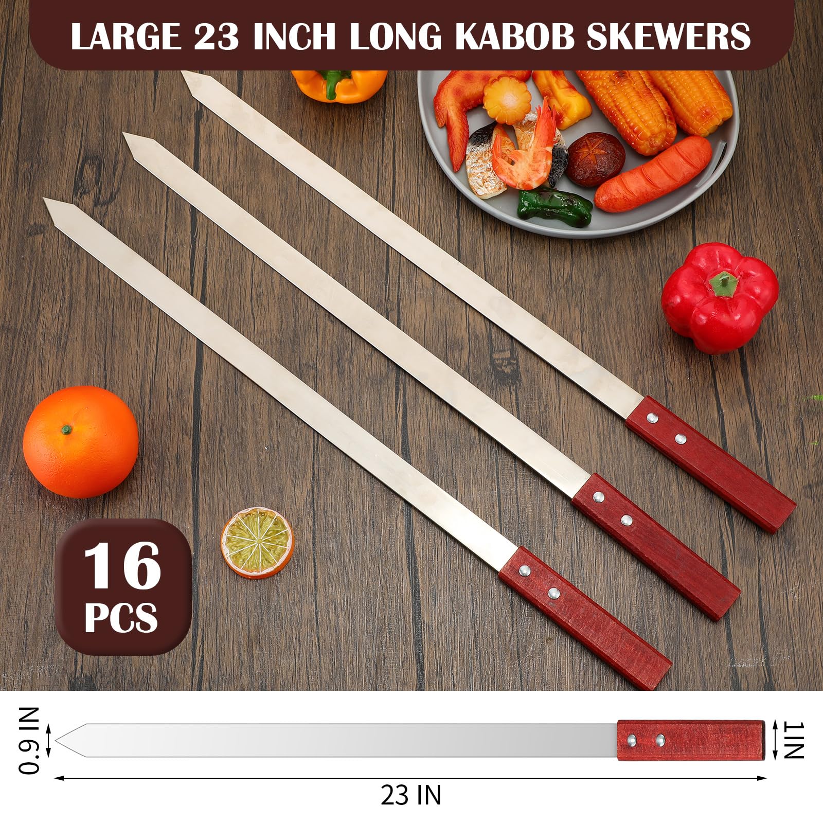 Zhehao 16 Pcs Heavy Duty Kabob Skewers 1 Inch Wide 2Mm Thin Kabob Skewers Bbq Skewers Stainless Steel Metal Skewers For Grilling
